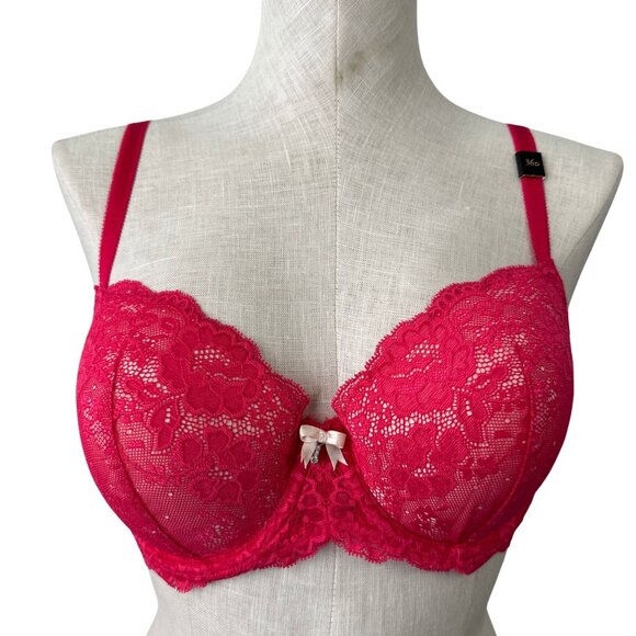 Victoria's Secret Dream Angels Lined Demi Lace Red Pink Lace Bra Underwire 36D - Picture 1 of 8